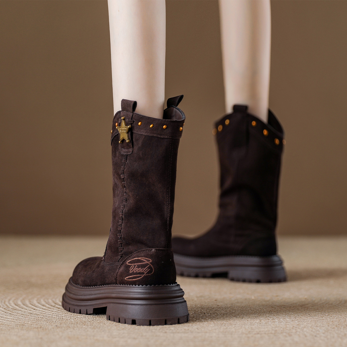 复古西部牛仔靴女2025冬季新款厚底增高软底马丁靴中筒工装短靴子,淘宝优惠券,粉丝福利购,淘宝优惠卷