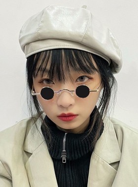 复古防紫外线迷你圆形嘻哈墨镜