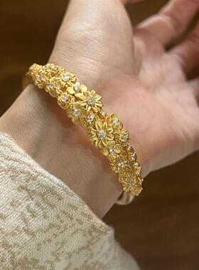 繁花锦簇~有份量实心繁花金色手镯女新中式国风气质手环手饰配饰