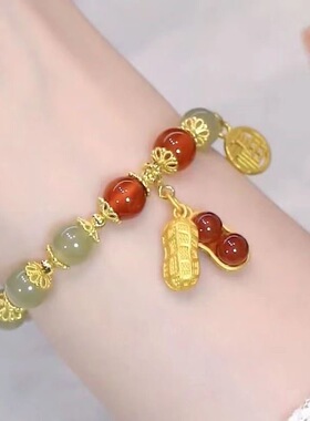 好事花生手链女款福牌串珠中年人设计闺蜜礼物手串高颜金玉手链.