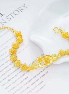 【热门款】正品越南沙金手链女款气质百花盛放玫瑰金不掉色手链