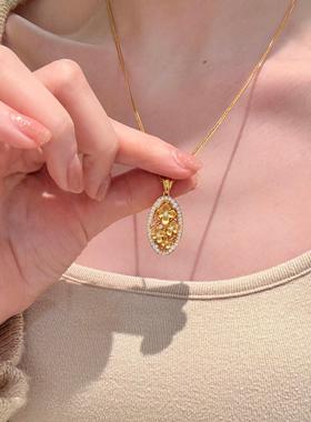 新中式黄金色一生金贵花窗项链金桂花沙金微镶锁骨链轻奢闪钻毛衣