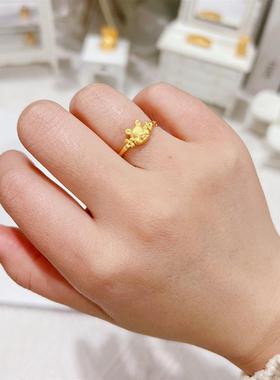 新款沙金黄金色维尼小熊戒指时尚百搭可爱卡通指环情人节送女友礼