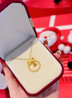 越南沙金蝴蝶结铃铛项链女款在逃公主吊坠盒子链仿真黄金不掉色