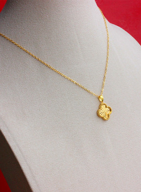 枫叶吊坠金叶子镀黄金项链闪亮四瓣草坠子星运草沙金不掉色礼物