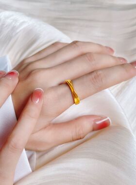 沙金戒指女防真金戒指时尚感个性小众设计情侣食指指环