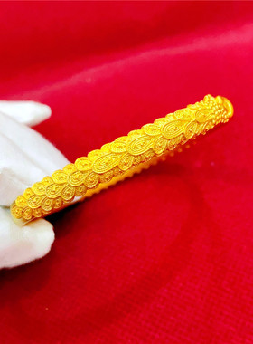 复古闭口古法孔雀沙金手镯女久不掉色仿黄金实心镯子 铜镀金首饰