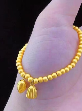 古法金珠两世欢沙金福牌手链女仿真黄金转运珠手饰莲花手串首饰
