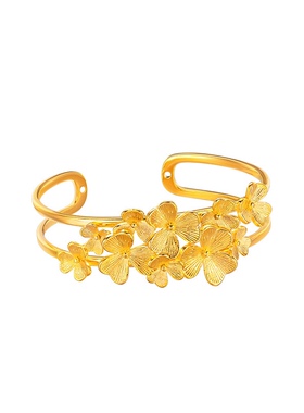 镂空花朵开口杏花手镯女越南沙金仿真黄金正品实心不掉色结婚首饰