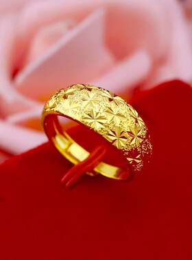 【今日特惠】正品沙金戒指女款开口可调节不掉色中式编织小众
