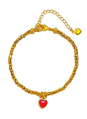 沙金红色爱心蹦迪珠手链女仿真黄金转运珠小众轻奢高级感手串