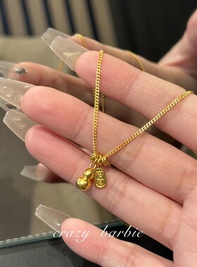 纯银招财福禄沙金葫芦长款项链配饰女款轻奢精致新款锁骨链高级感
