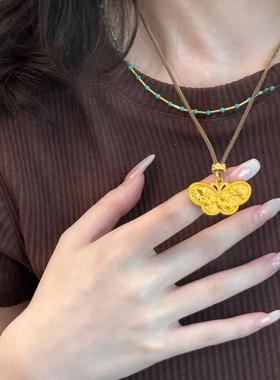 錾刻蝴蝶吊坠彷真黄金庄周梦蝶项炼手工镀金毛衣炼送女友轻奢高级