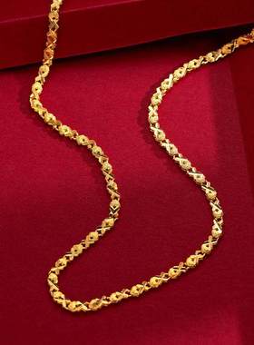 爱心黄金色项链女款24K纯金色链子素链M扣防过敏送老婆粗细结实