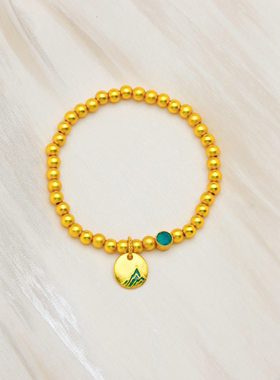 精品厚金弹力沙金手链不掉色珐琅相花福牌貔貅竹节两世欢莲蓬手串