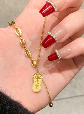 沙金上上签项链吊坠女款仿真黄金首饰一体链时尚气质锁骨链不掉色
