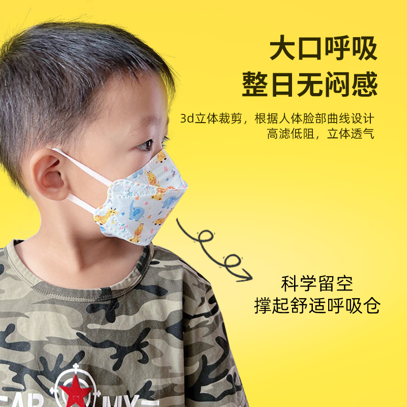Mecci儿童3d立体口罩kn95小孩专用一次性可爱宝宝印花口罩8到12岁