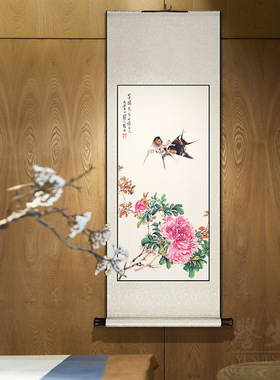 江寒花鸟国画新中式玄关卷轴