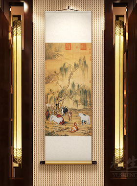 出国礼品玄关丝绸卷轴挂画