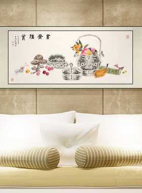 竹鹤图新中式客厅卷轴挂画