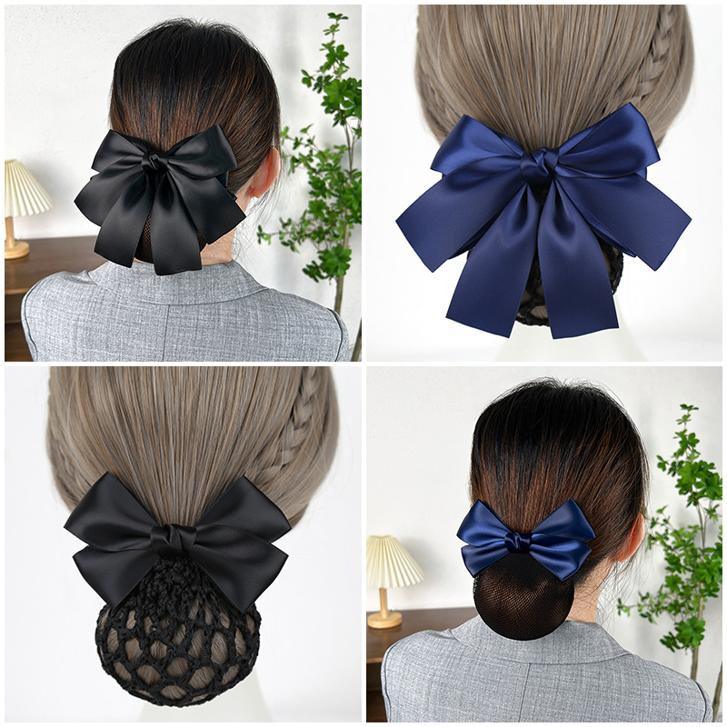 头花女职业网兜空姐发网银行护士工作盘发发夹酒店蝴蝶结头饰发饰 - 图1