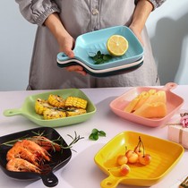 Handle plate with handle on single handle pan ceramic good looking net red style Home 2022 new dishes lovely wind