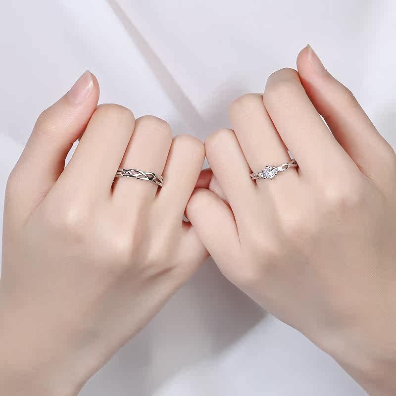 【520女神节礼物】一对纯银情侣戒指 玉瑭珑戒指/指环