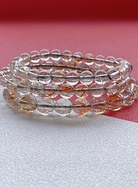 极速天然黑金超七水晶手s链女男云母共生双轮骨干发晶单圈手串珠