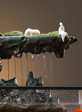 极速流水喷泉办公室桌面中式w景观招财水轮转运生财鱼缸开业礼品