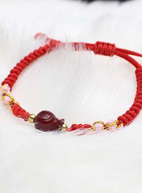 极速厂家直销朱砂手串手绳紫砂男女E情侣手链编织本命年饰品脚链