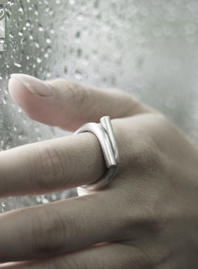 极速非鱼b之家简约设计小众拉丝哑光银戒指男 活口可调节ins复古