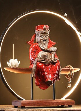 极速新中式灯饰倒l流香财神爷摆件 佛像招财佛像办公室装饰开业礼