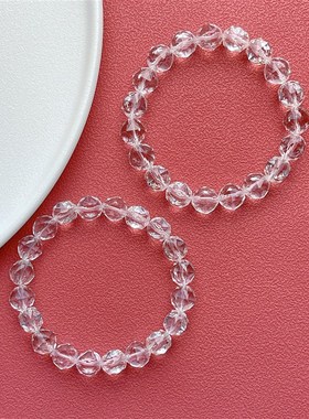 极速爆闪收藏级老矿天然白水晶手链女男奢M华钻石切刻面圆珠手串