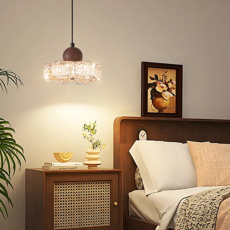 帕莎 床头吊灯 中古风卧室背景墙吊线灯复古胡桃木树脂护眼小吊灯,淘宝优惠券,粉丝福利购,淘宝优惠卷