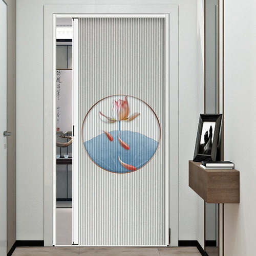 新中式低轨折叠推拉隐形蜂巢门卧室客厅阳台衣柜免打孔伸缩隔断门 - 图0