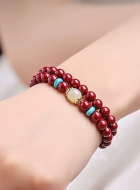 2026高含量天然原矿朱砂和田玉多圈手链紫金砂帝王红砂本命年手串