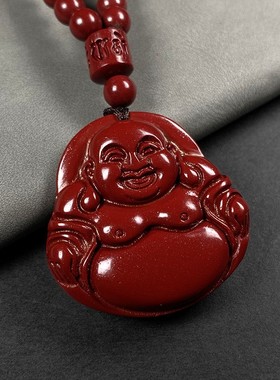 2026弥勒佛朱砂本命年礼物吊坠108颗朱砂紫金帝王红砂珠链项链低