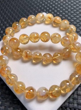 2026天然巴西黄水晶手链黄阿塞招财黄色珠子串珠散珠单圈手串男女
