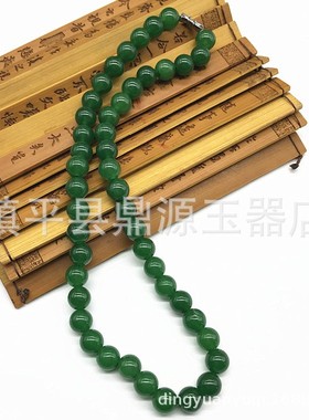 2026云南七彩杂石项链 台湾青玉项链飘绿花10mm圆珠玛瑙玉绿色绕
