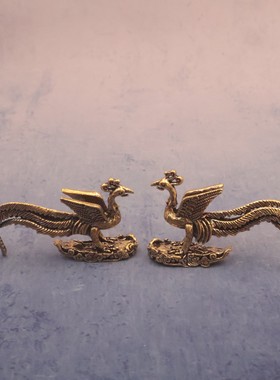 2026黄铜实心凤凰摆件书房办公桌面茶宠欢喜凤凰手把件创意小铜器
