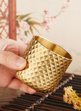 2026创意黄铜菱形杯家用多边形酒杯桌面招米小水杯茶室装饰茶杯主