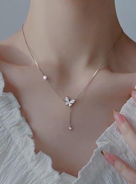 一眼沦陷2024年新款蝴蝶锁骨链女高级感轻奢感小众项链S925纯银