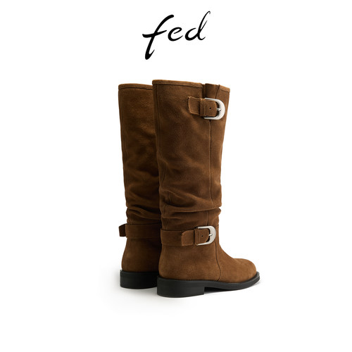 fed粗跟堆堆靴冬季新款女靴皮带时装靴骑士长靴女款S1107-YAB310 - 图2