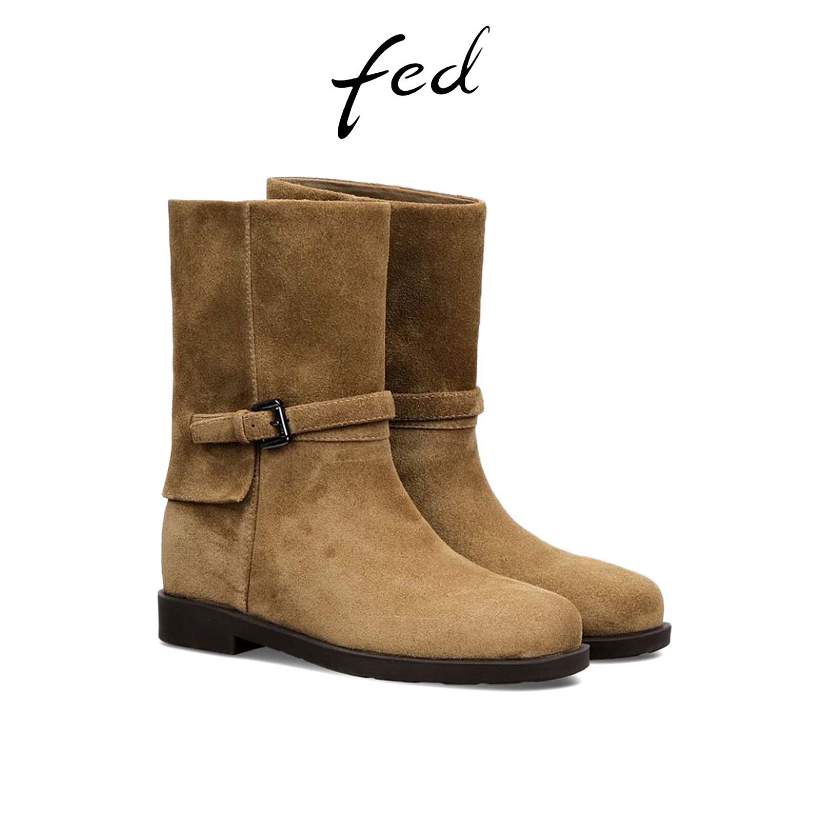 fed粗跟短靴冬季新款女靴皮带扣时装靴黑色骑士靴女S1118-DD0256,淘宝优惠券,粉丝福利购,淘宝优惠卷