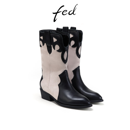 fed复古时装靴冬季新款女靴粗跟短靴西部牛仔靴女款D0926-ZFA275 - 图3