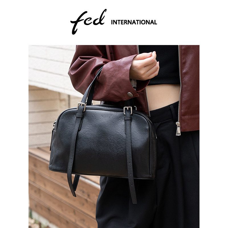 fed头层牛皮波士顿包休闲单肩手提腋下包包大容量真皮女包BFA9418,淘宝优惠券,粉丝福利购,淘宝优惠卷