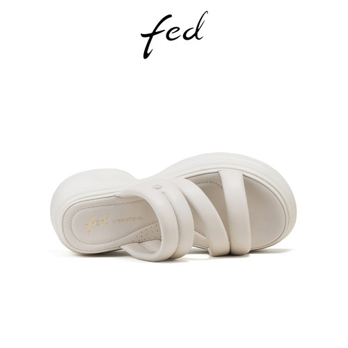 fed真皮凉拖夏季新款女鞋松糕厚底拖鞋海边沙滩鞋女S0414-YAB239 - 图0