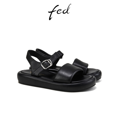 fed休闲凉鞋夏季新款女鞋黑色真皮厚底一字带凉鞋女款S0331-YA819 - 图3