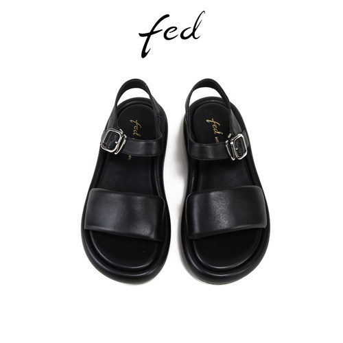 fed休闲凉鞋夏季新款女鞋黑色真皮厚底一字带凉鞋女款S0331-YA819 - 图2