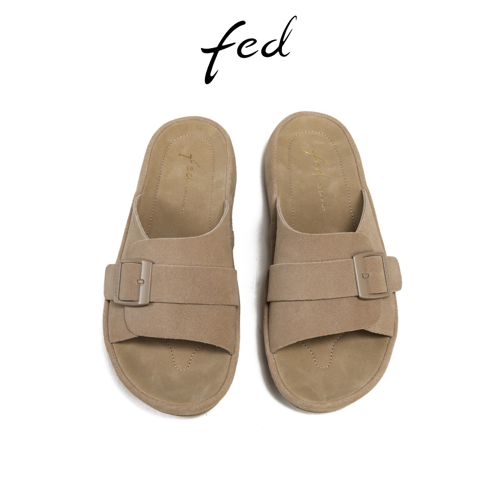 fed休闲一字拖夏季新款女鞋厚底拖鞋绒面复古凉拖女S0407-YAC203,淘宝优惠券,粉丝福利购,淘宝优惠卷